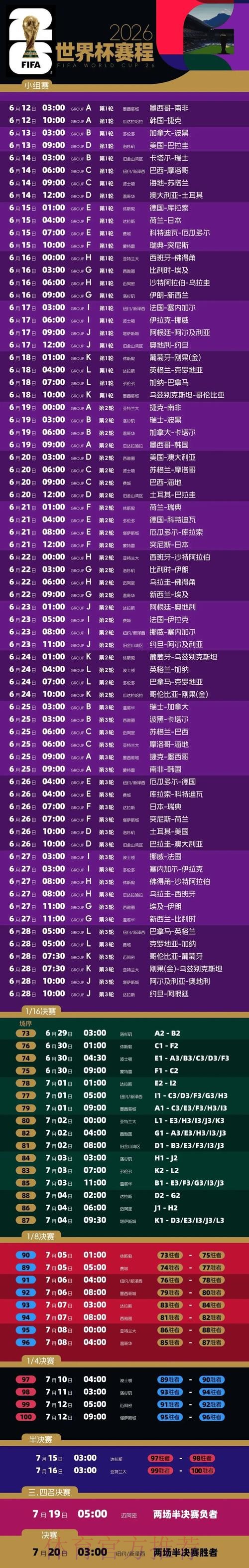 2026世界杯每日赛程今日实时赛程在哪里看 2026世界杯每日赛程今日实时赛程在哪里看